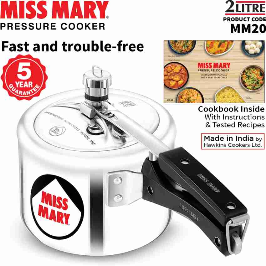  Hawkins Miss Mary 2 Litre Handi Inner Lid Aluminium Pressure  Cooker, Small Cooker, Silver (MMH20): Home & Kitchen