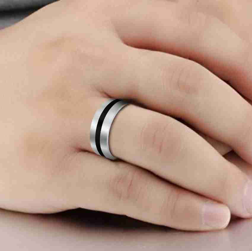 Silver ring with black sale line