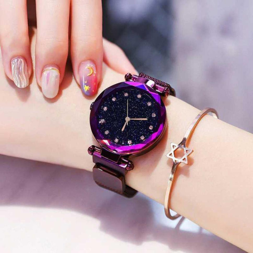 OMXIM Designer Purple Color Diamond Studded Analogue Quartz