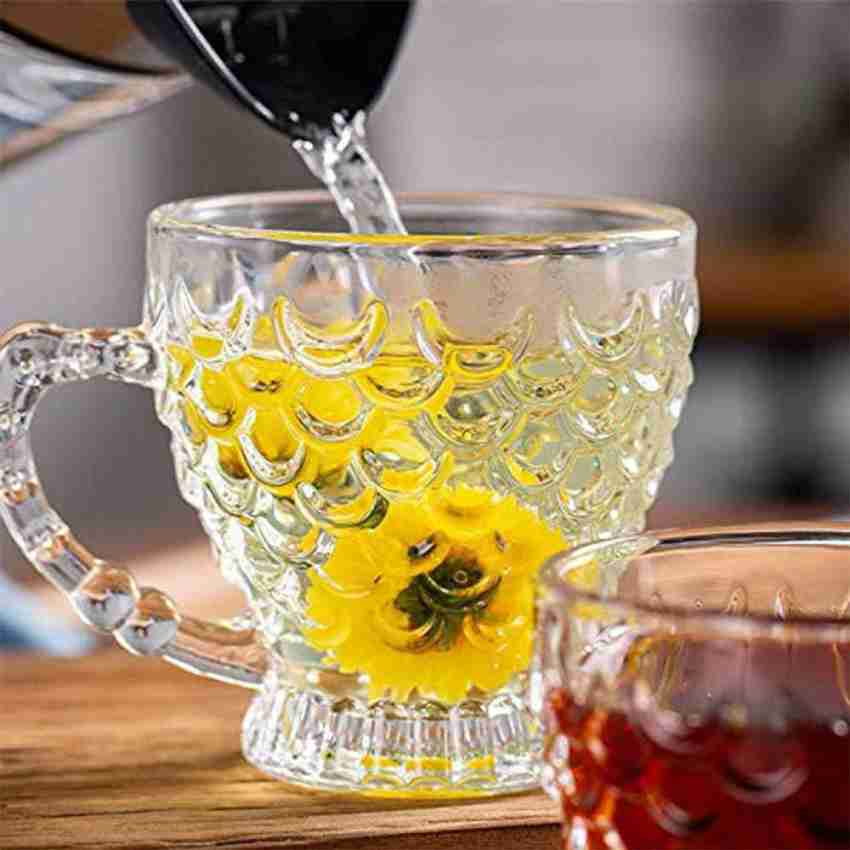 PAWNAM Pack of 6 Glass Crystal Clear Toughened Glass Coffee Mug