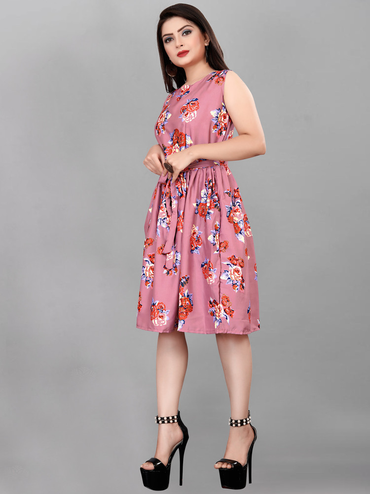 SMicrons Women Fit and Flare White Multicolor Dress Buy