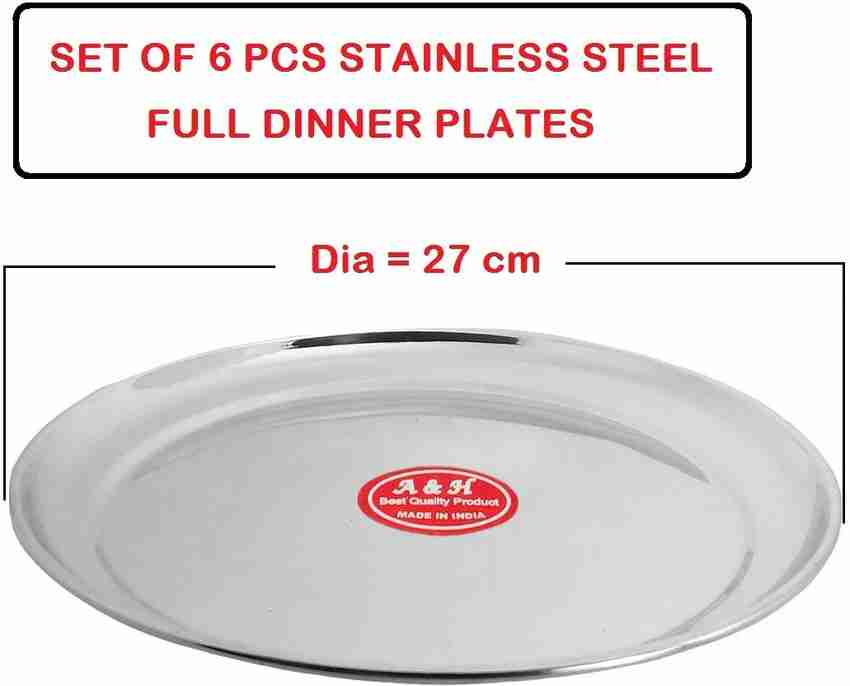 A H Stainless Steel Heavy Gauge Daily Use Dinner Plate with