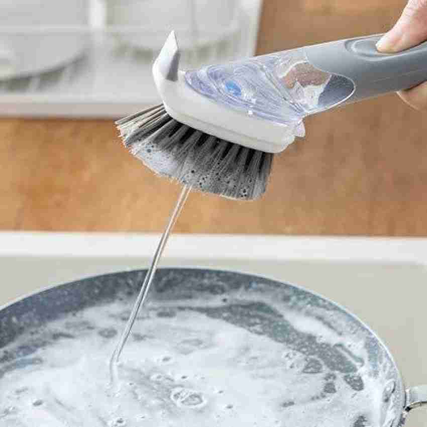 3 Pack Soap Dispenser Brush Dishwand Grip Dish Brush Scrubber Kitchen Sink Scrub, Pink