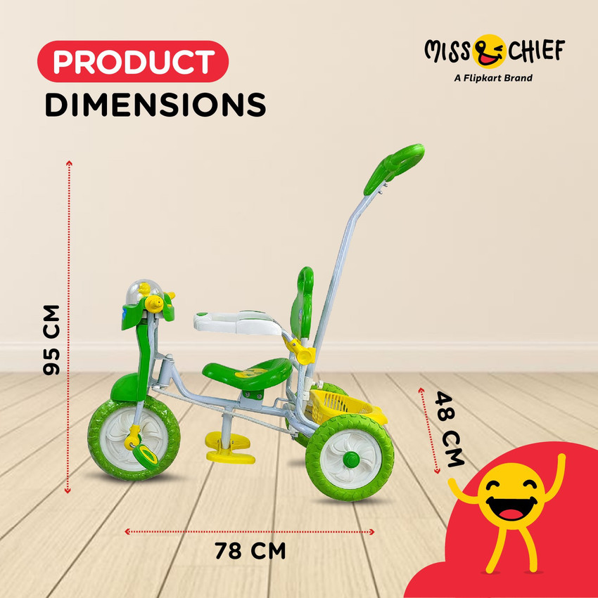 Miss Chief Musical Tricycle with Parental Handle Storage Basket Music and Lights Tricycle for Kids Tricycle