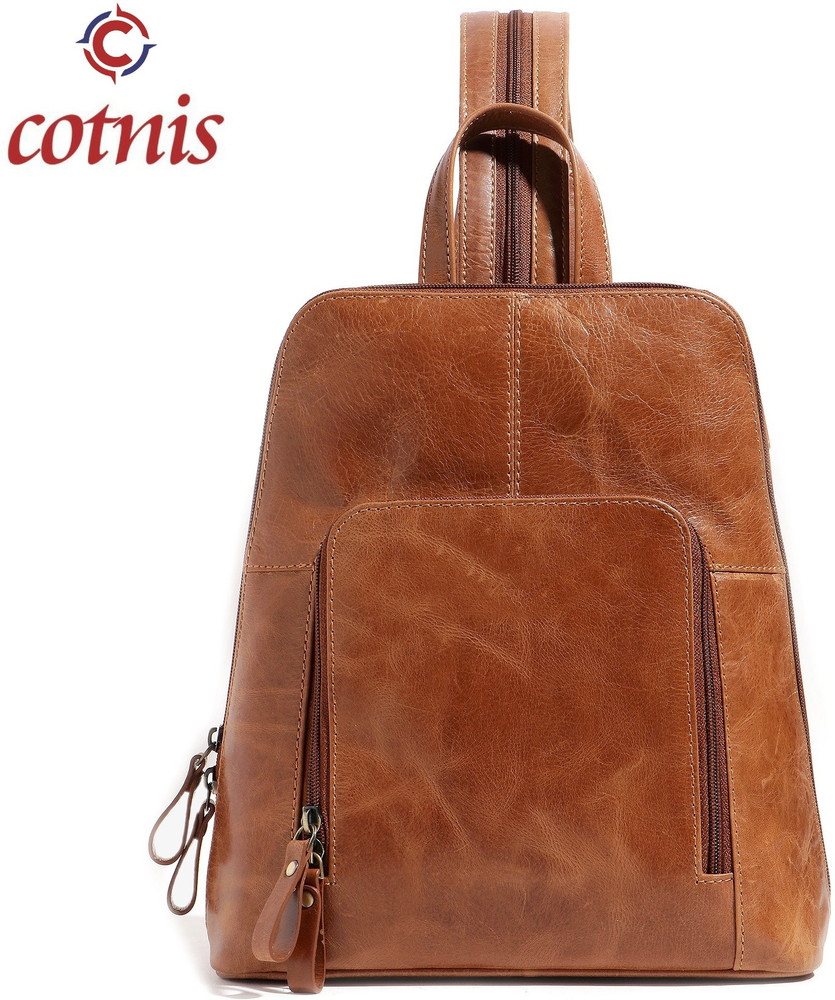 Flipkart Cotnis Ladies Backpack Premium Crunch Vintage Distressed Oil Tanned Leather Backpack Bag iPad Bag with Front Zip Opening Backpack Backpack