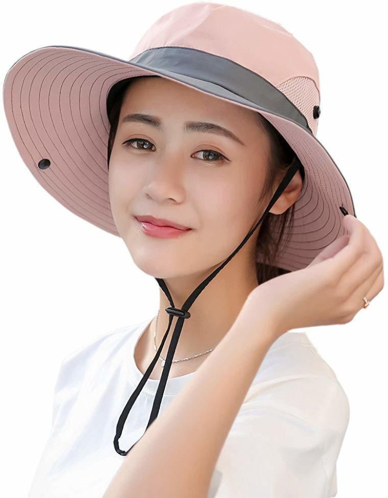 Women's Sun Hat Ponytail-Hole Fishing Hat Beach Hat UV Protection Foldable Hat for Outdoor Yard Mesh Wide Brim Bucket Hat