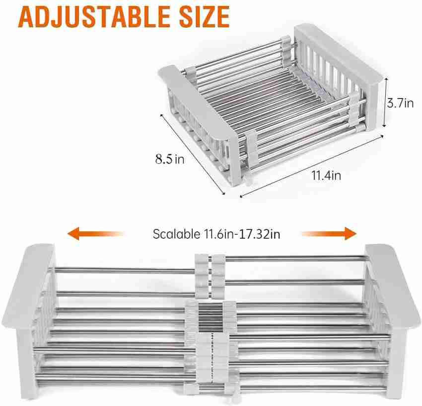 Adjustable Length Kitchen Sink Drain Basket Dish Drainer