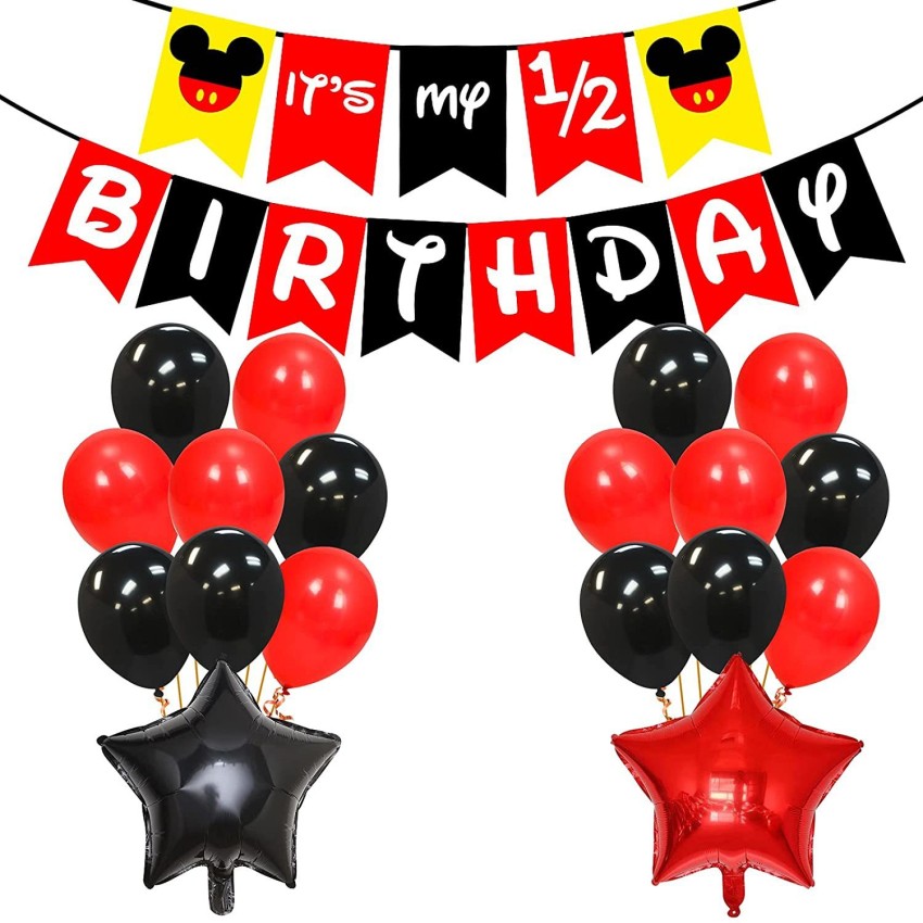 Party Propz Solid Mickey Mouse Birthday Theme Half Birthday  Decorations Kit for Baby Boy Combo - 28Pcs Items Set for 6 Months Birthday  Decorations for Boy - 1/2 Birthday Decorations