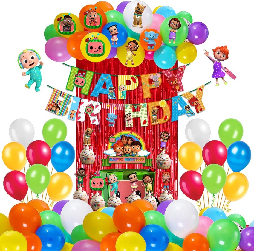 Party Propz Printed Cocomelon Birthday Theme Party  Decorations Combo - 65Pcs Decoration Kit - Cocomelon Birthday Decoration  For Kids, Cocomelon Cake Topper, Theme Birthday Decorations Boys Girls  Balloon - Balloon