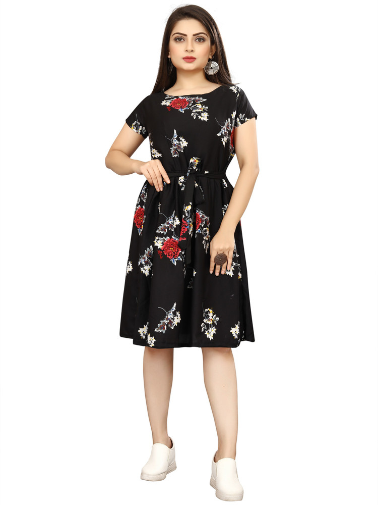 NEW ETHNIC FASHION Women Fit and Flare Black Dress Buy NEW