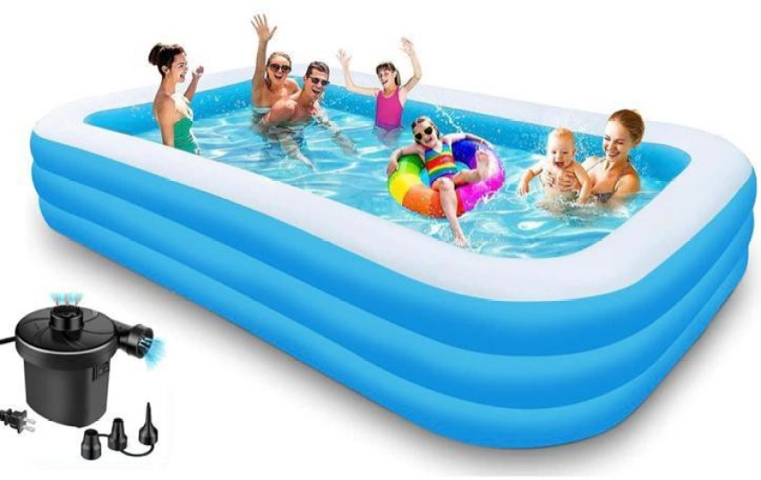 HK ENTERPRISES OFFICIAL 10 Ft Inflatable Family Swimming Pool Full-Sized  Pool For Kids, Toddlers, Infant & Adult, Swimming Pool For Ages 3+,Outdoor,Garden,Backyard,  & (Get An 3 Nozzles Electric Pump & 10 Swimming