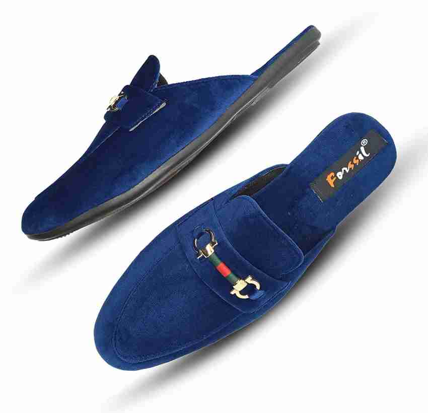 Men's Suede Leather Open Back Slip-On Dress Slippers Velvet Loafers Half  Shoes