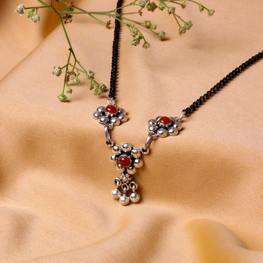 GIVA Avni by Giva Oxidised Silver Flower Mangalsutra with 925