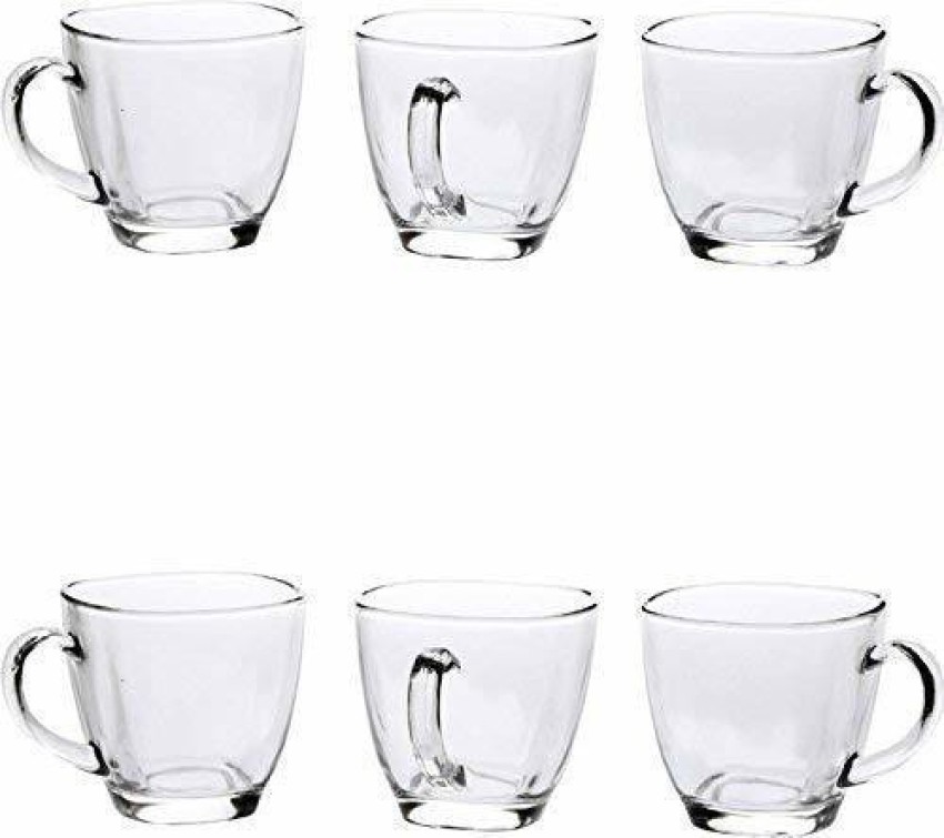 Pack of 6 Transparent Clear, Tea Coffee Mug with Convenient Solid