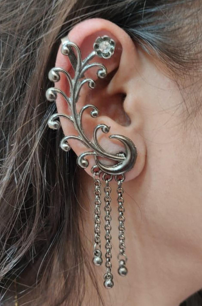 Oxidised ear outlet cuff earrings