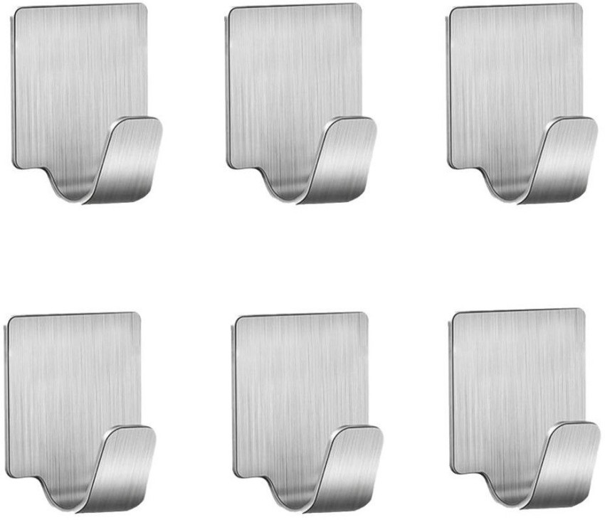 Gambit Self Adhesive Small Rectangular Stainless Steel Hooks for Wall  Hanging Clothes Strong Wall Sticker Hooks Door Hanger Wall Hook Holder for  Bathroom, Kitchen - Pack of 6) Hook 6 Price in