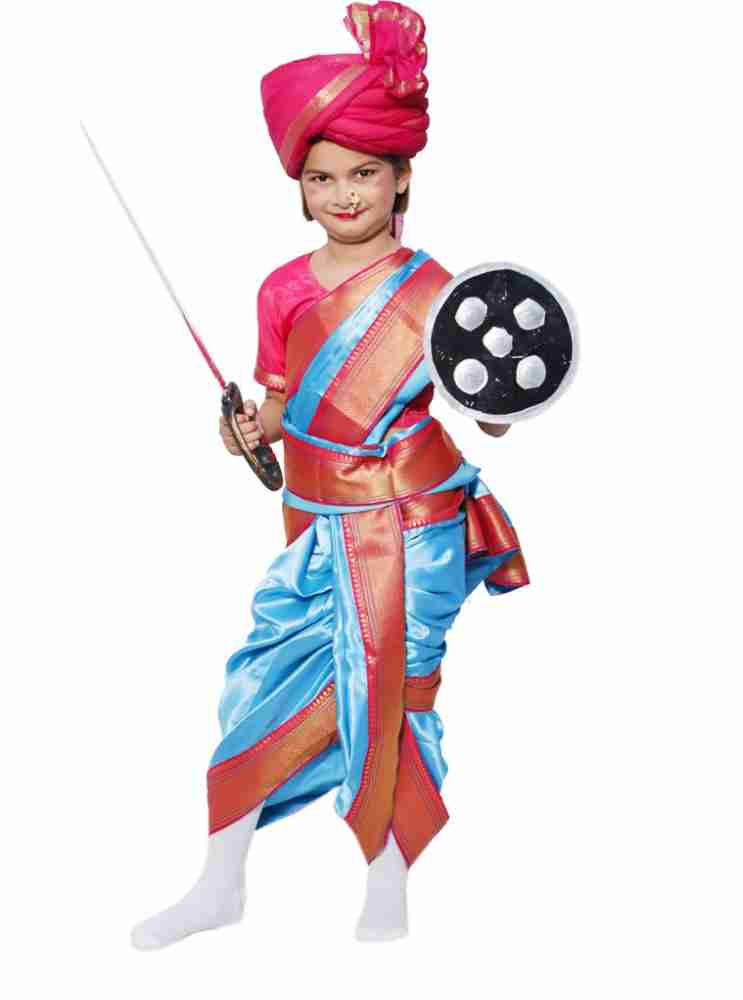 ITSMYCOSTUME Laksmi Bai Jhansi Ki Rani Costume Dress for Kids Girls Freedom Fighter National Hero Kids Fancy Dress Costume Kids Costume Wear