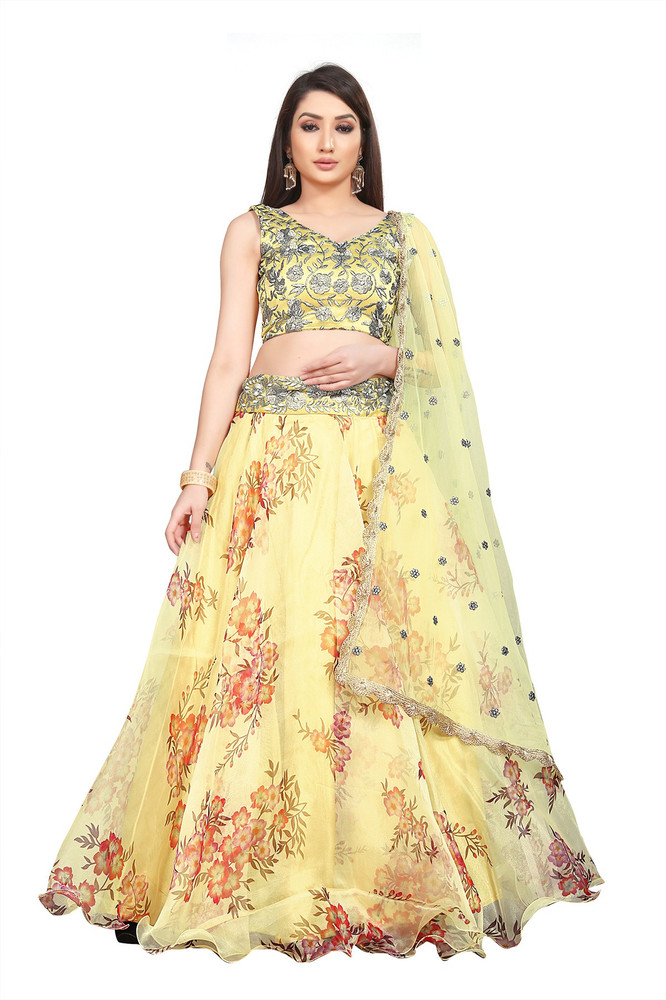 P.K Fashion Bazar Self Design Semi Stitched Lehenga Crop Top