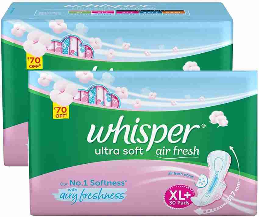 Whisper ULTRA SOFT PINK 30 XL+ EACH PACK OF 2 Sanitary Pad, Buy Women  Hygiene products online in India