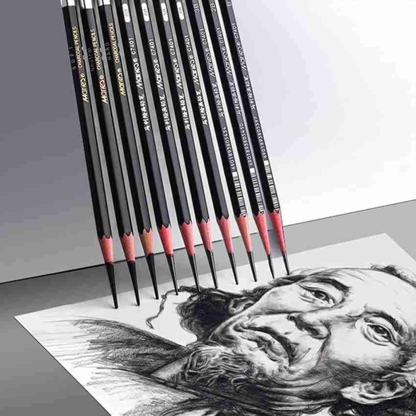Marie's Sketching Pencil Set - Professional Black & White Charcoal