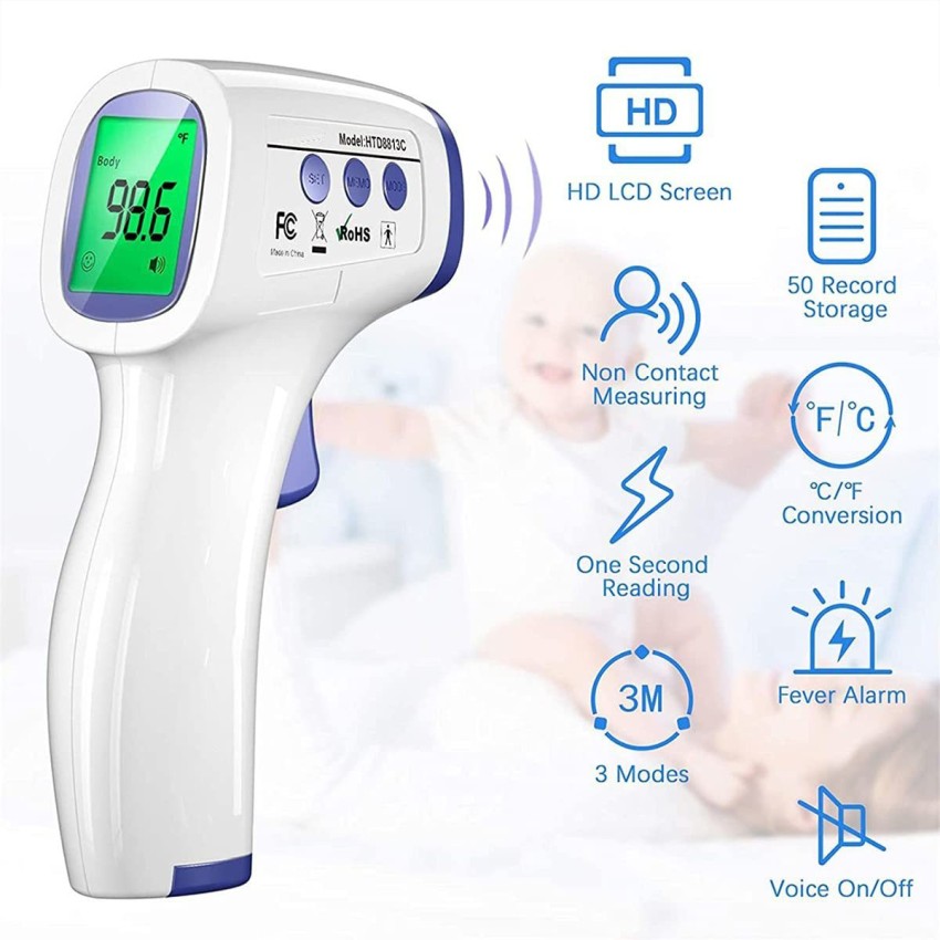 DR VAKU Infrared Thermometer Non-Contact Digital Laser Infrared Thermometer  Temperature Gun [Battery Included], white and blue pack of-1 Infrared  Thermometer Non-Contact Digital Laser Infrared Thermometer Temperature Gun  [Battery Included], white and blue
