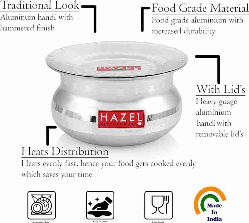 Buy HAZEL Aluminium Hammered Finish Handi With Lid Biryani Rice Cooking Pot  Dhari Patiya Tope Patila Vessel, 24 cm, 3600 ML Online at Best Prices in  India - JioMart.