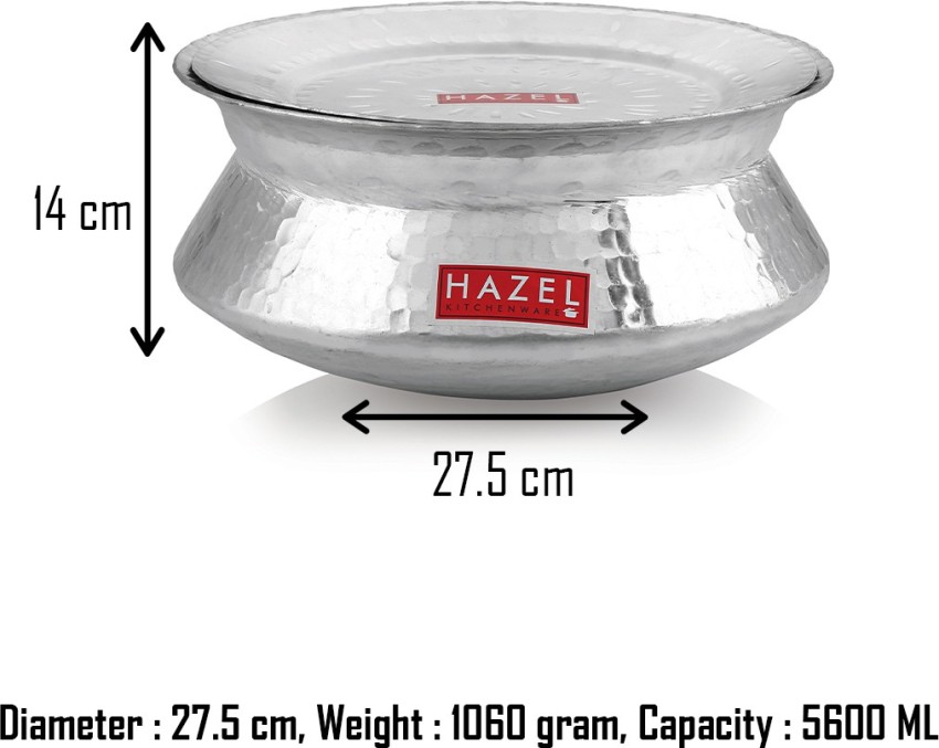  HAZEL Aluminium Handi with Lid Machine Hammered Finish Biryani  Rice Cooking Pot Dhari Patiya Tope Patila Vessel, 24 cm, 3200 ML : Home &  Kitchen