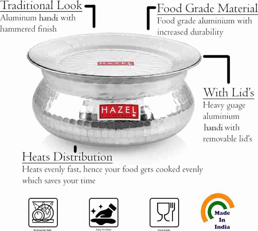 Aluminium Hammered Finish Handi with Lid Biryani Rice Cooking Pot 7.2 Litre