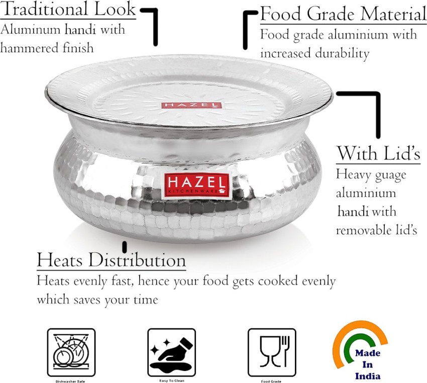 HAZEL Biryani Pot| Aluminium Biryani Handi Set, 10000 ML| Premium Aluminium  Hammered Finish Tope, Patila Handi | Multipurpose Aluminium Cooking