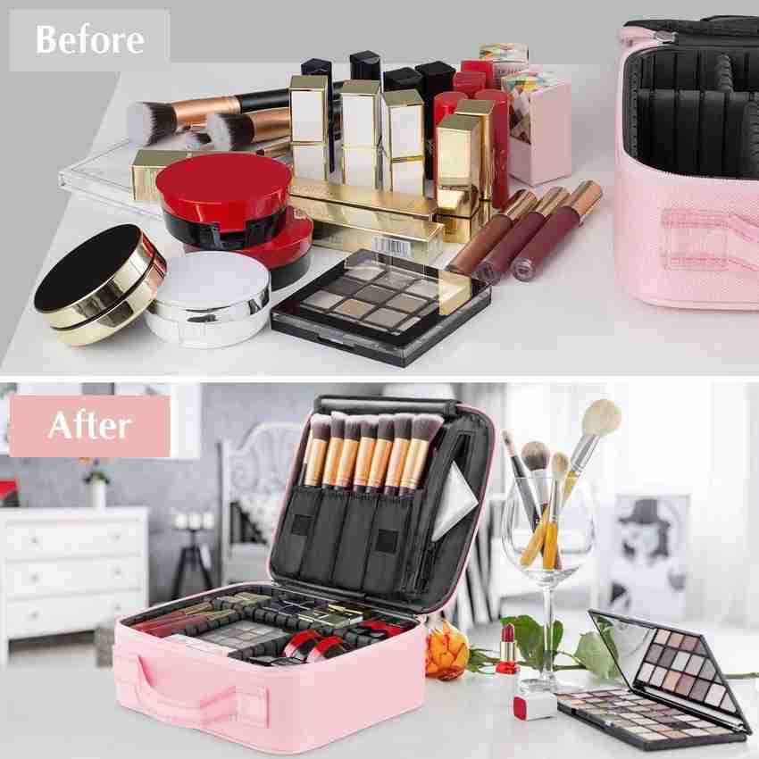 SOUVENIR Professional Makeup Storage Box Travel Make up Cosmetic Bag kit Adjustable dividers compartments Cosmetic case Organizer for Makeup Items Women Girls Multipurpose Vanity Box Price in India Bu...