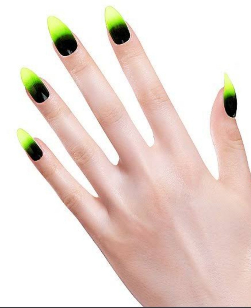 Abstract Neon Yellow and Black Nails With Green Glitter Accents/ Summer  Press on Nails/ Reusable Fake Nails - Etsy