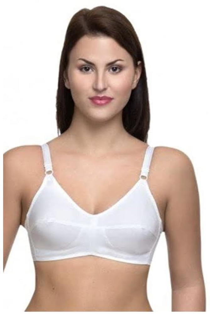 Pack Of 3 White Cotton Bras With Lycra Straps For Women & Teenagers - Teenager  Bra