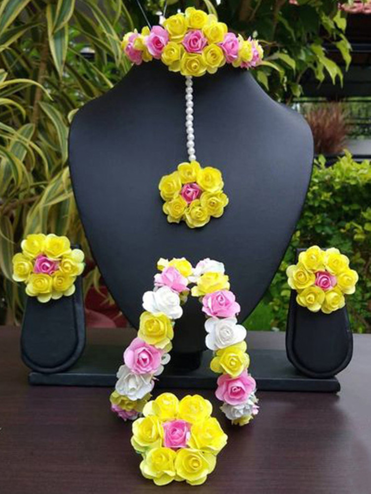 Arihant Shop Fabric Pink White Yellow Jewellery Set Price in India Buy Arihant Shop Fabric Pink White Yellow Jewellery Set Online at Best Prices in India Flipkart