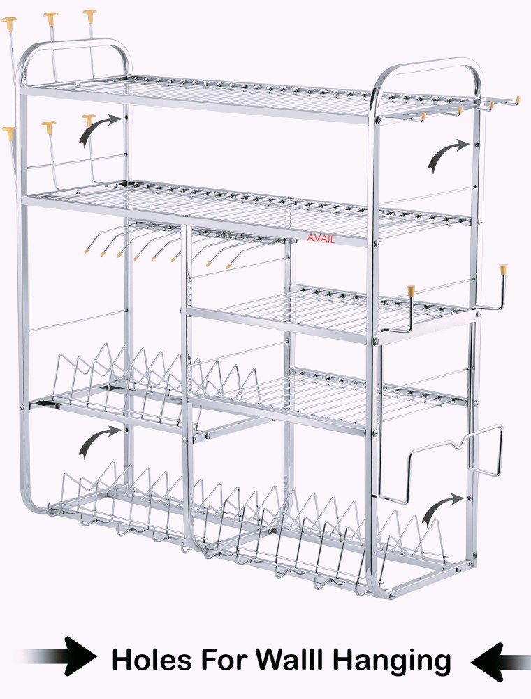 AVAIL Utensil Kitchen Rack Steel 5 Shelves Dish Rack, Steel Kitchen Stand, Steel Storage Rack, 31 x 30 Inch