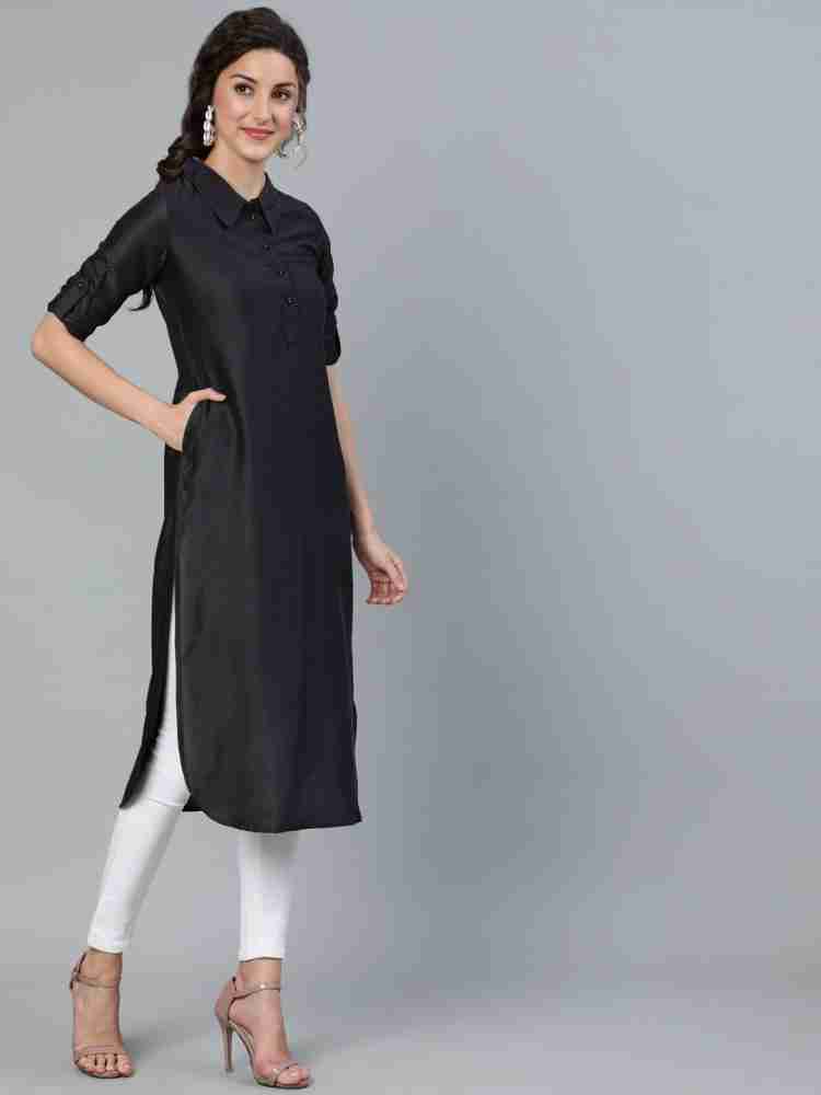 Aks black solid discount kurta