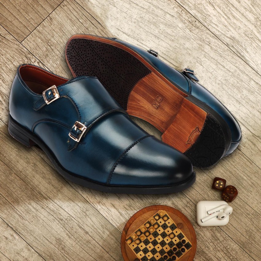 Mens blue monk hot sale strap shoes