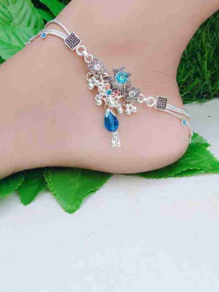 STYLISH FASHION HUB American Diamond Fancy Brass Anklet K Blue