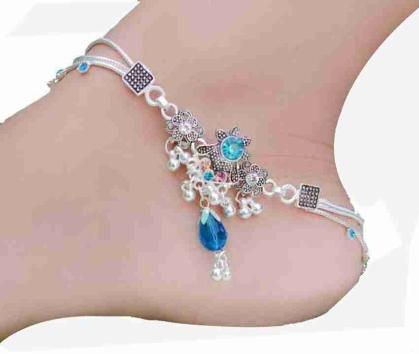 Silver anklet with hot sale blue stone