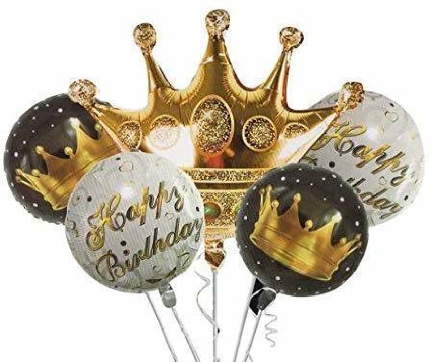 Black Gold Birthday Decorations,Chrome Silver Confetti Latex Balloons, Champagne Crown Foil Balloon for Birthday Party Supplies