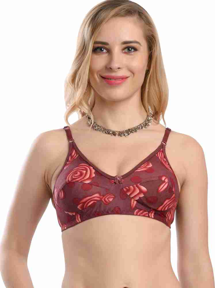 FIMS - Fashion is my style Women Cotton Bra Non-Wired, Non-Padded, Floral  Print, Full Coverage, Everyday Bras, T-Shirt Bra, Cup-B, Blue, Pack of 1