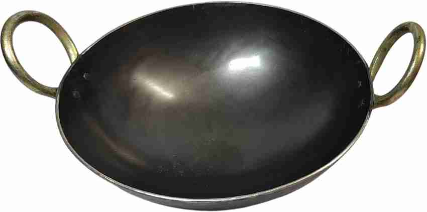 KITCHEN SHOPEE KITCHEN SHOPEE Traditional Iron Fry Kadhai/Pan, Handmade  Loha/Lokhand/Lokhandi Kitchen Kadai Fry Pan for Cooking with Golden Rings,  8