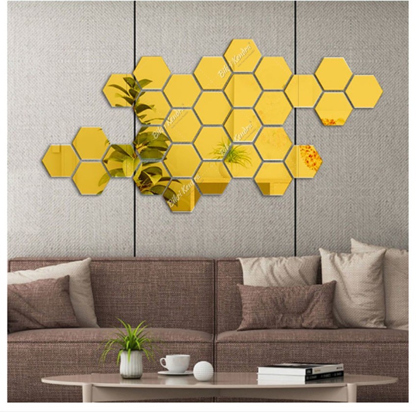 12 Piece 3D Hexagon Acrylic Mirror Wall Stickers DIY Art