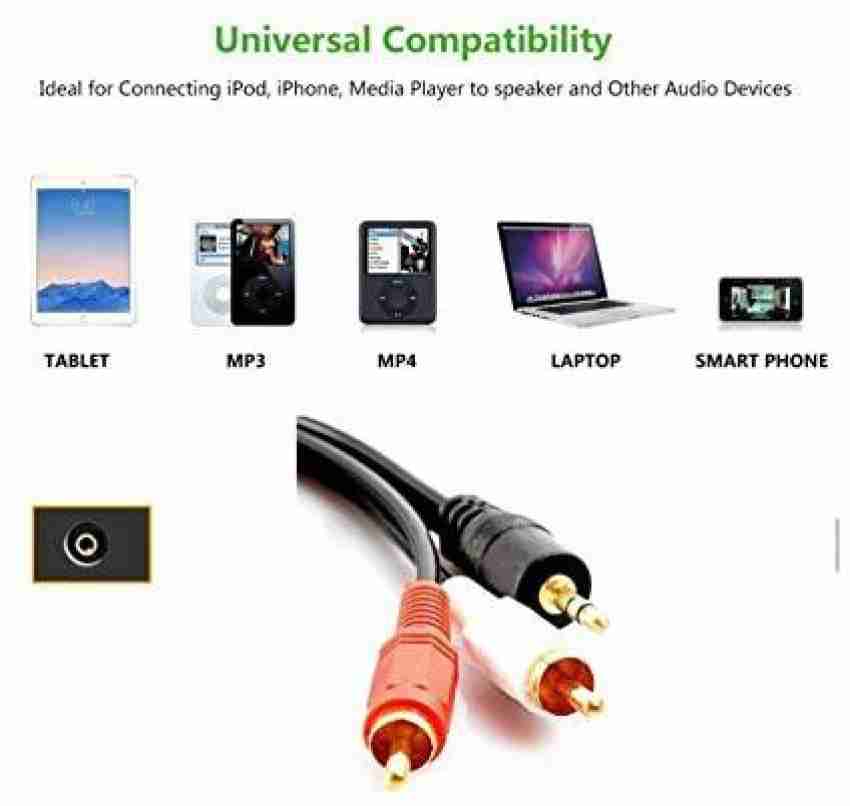 KEBILSHOP 15 Meter 3.5Mm To Rca Cable, 3.5Mm Male To 2Rca Male Audio Stereo  Cable For Smartphones, Speakers, Tv (Black)