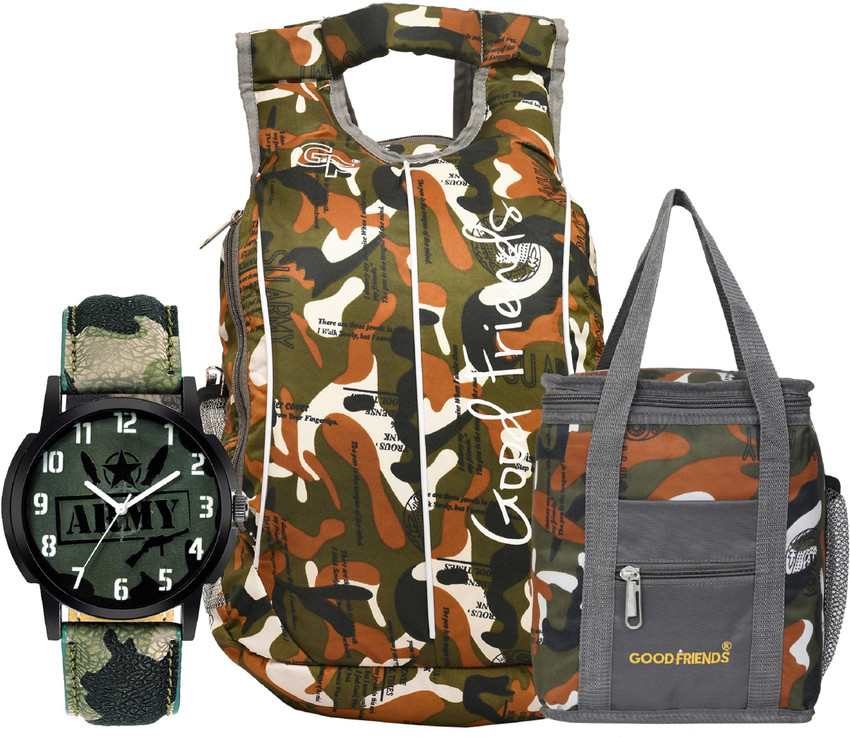 Flipkart GOOD FRIENDS Branded Quality Casual Travel Bags School Bag Army College Bags Tiffin Lunch Bags Army Watch Waterproof School Bag School Bag