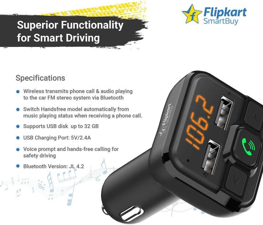 Elenxs T25 Car FM Transmitter Car Charger Bluetooth MP3 Player Intelligent  Voice Navigation 12-24 V