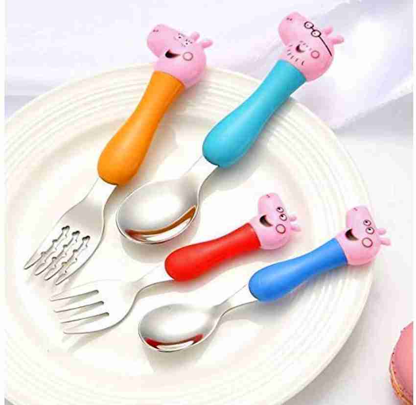 Pranjly Peppa Pig Stainless Steel Baby feeding Spoon and Fork Set