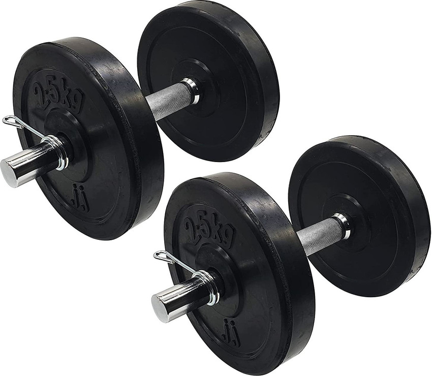 JJ Jonex Dumbbells Set Rubber Plates with 1 Pair Steel Dumbbell