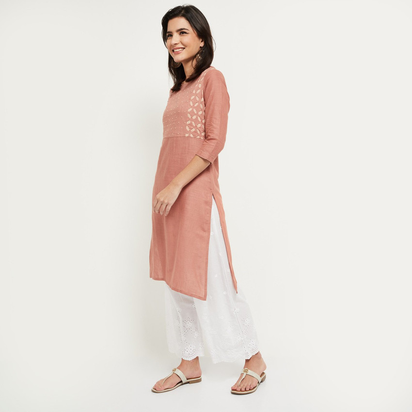 MAX Women Embroidered Straight Kurta Buy MAX Women Embroidered