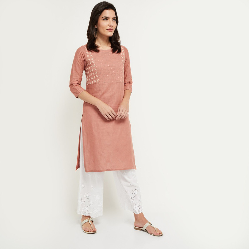 MAX Women Embroidered Straight Kurta Buy MAX Women Embroidered