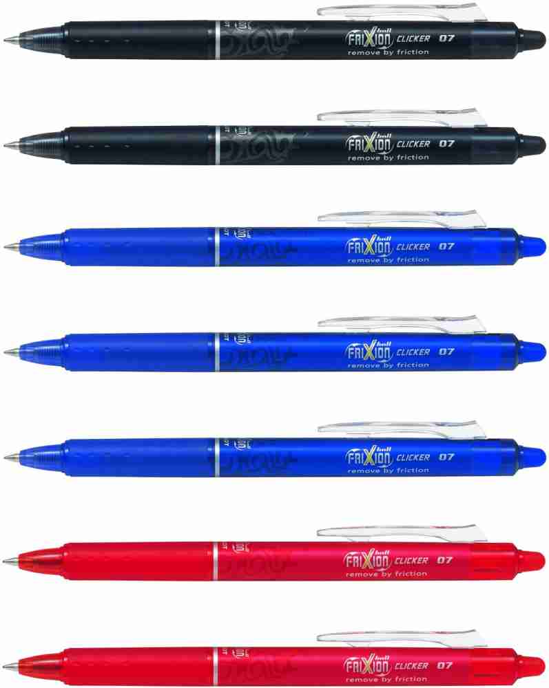 Pilot FriXion Clicker 07 Erasable Rollerball Pen Assorted Pack of 3 (Black,  Blue, Red)